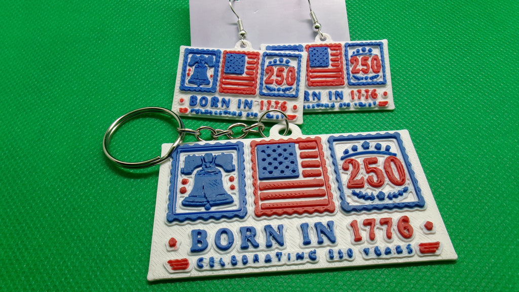 1776 Stamp Shaped Earrings and Keychain 3D files