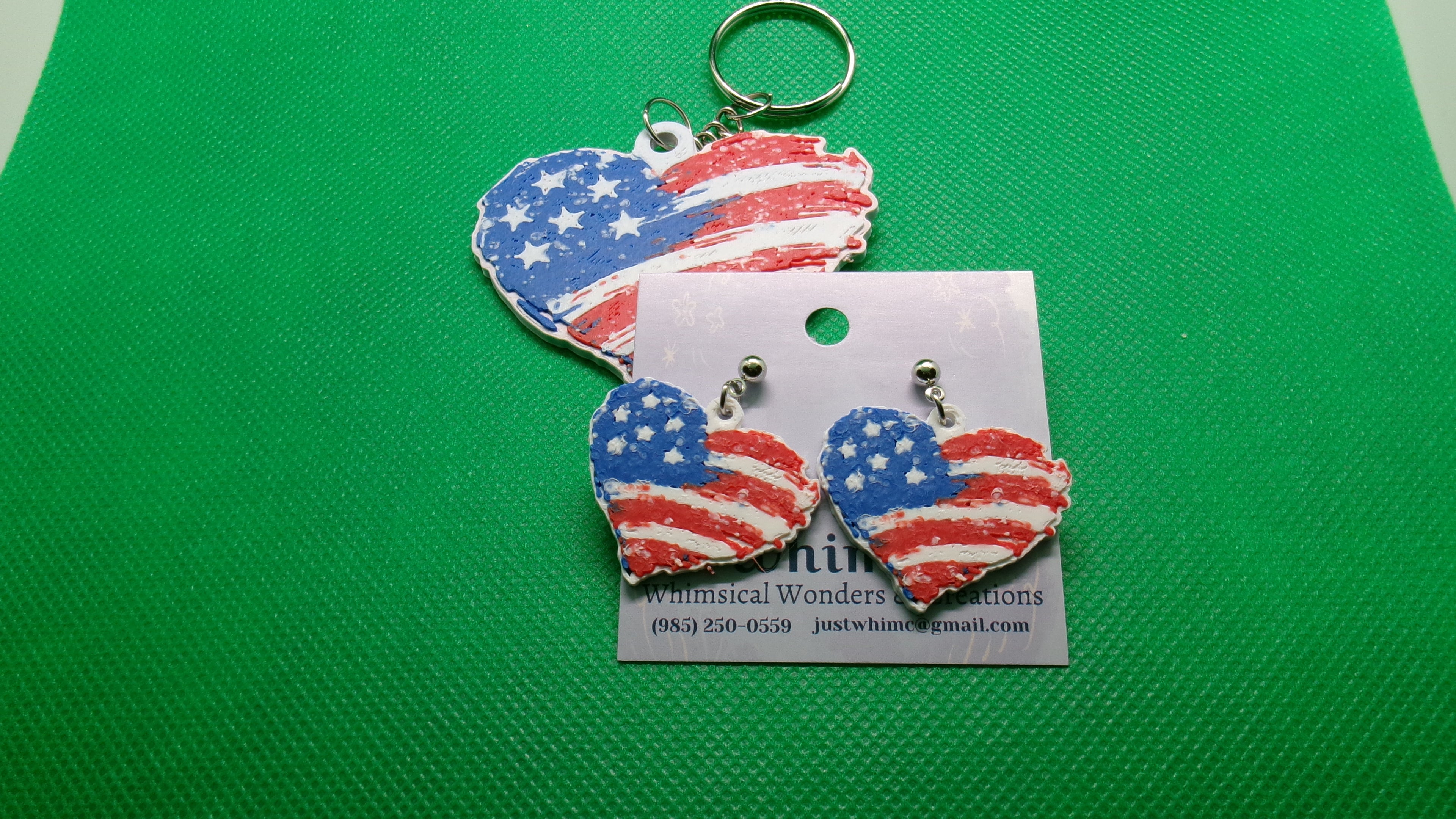 Heart Shaped Rough Edged American Flag Earrings and Keychain 3D files