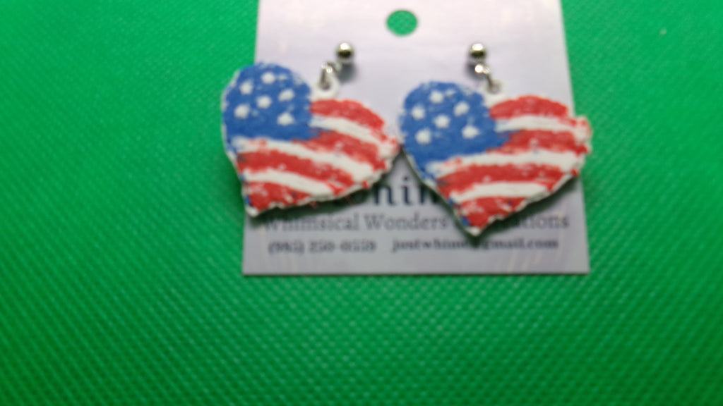 Heart Shaped Rough Edged American Flag Earrings and Keychain 3D files