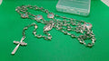 Handmade Rosary - silver, rhinestone and turquoise