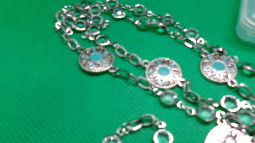 Handmade Rosary - silver, rhinestone and turquoise