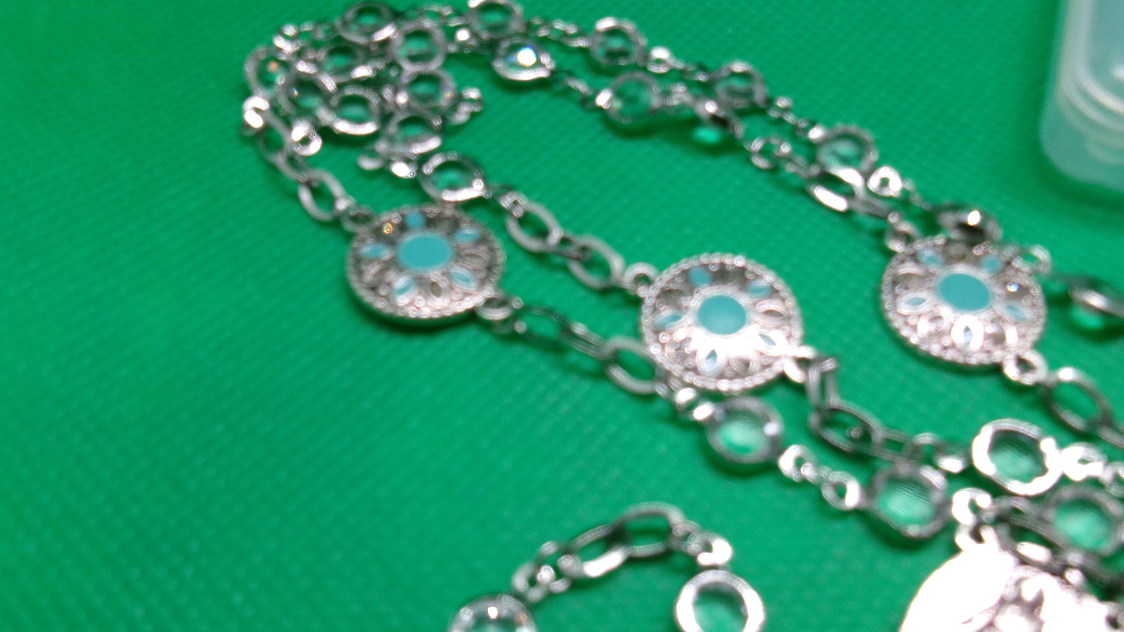 Handmade Rosary - silver, rhinestone and turquoise