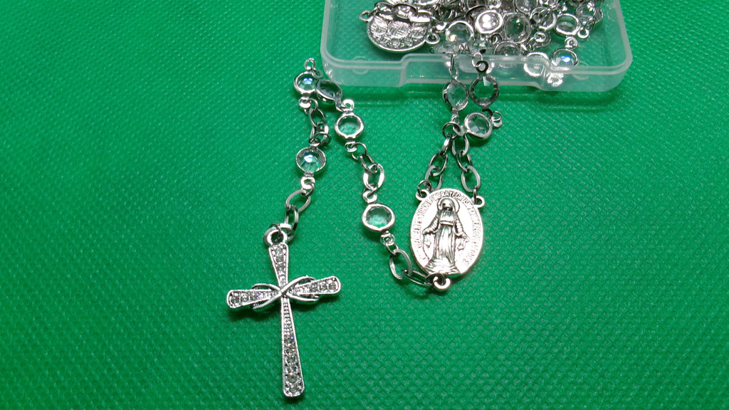 Handmade Rosary - silver, rhinestone and turquoise