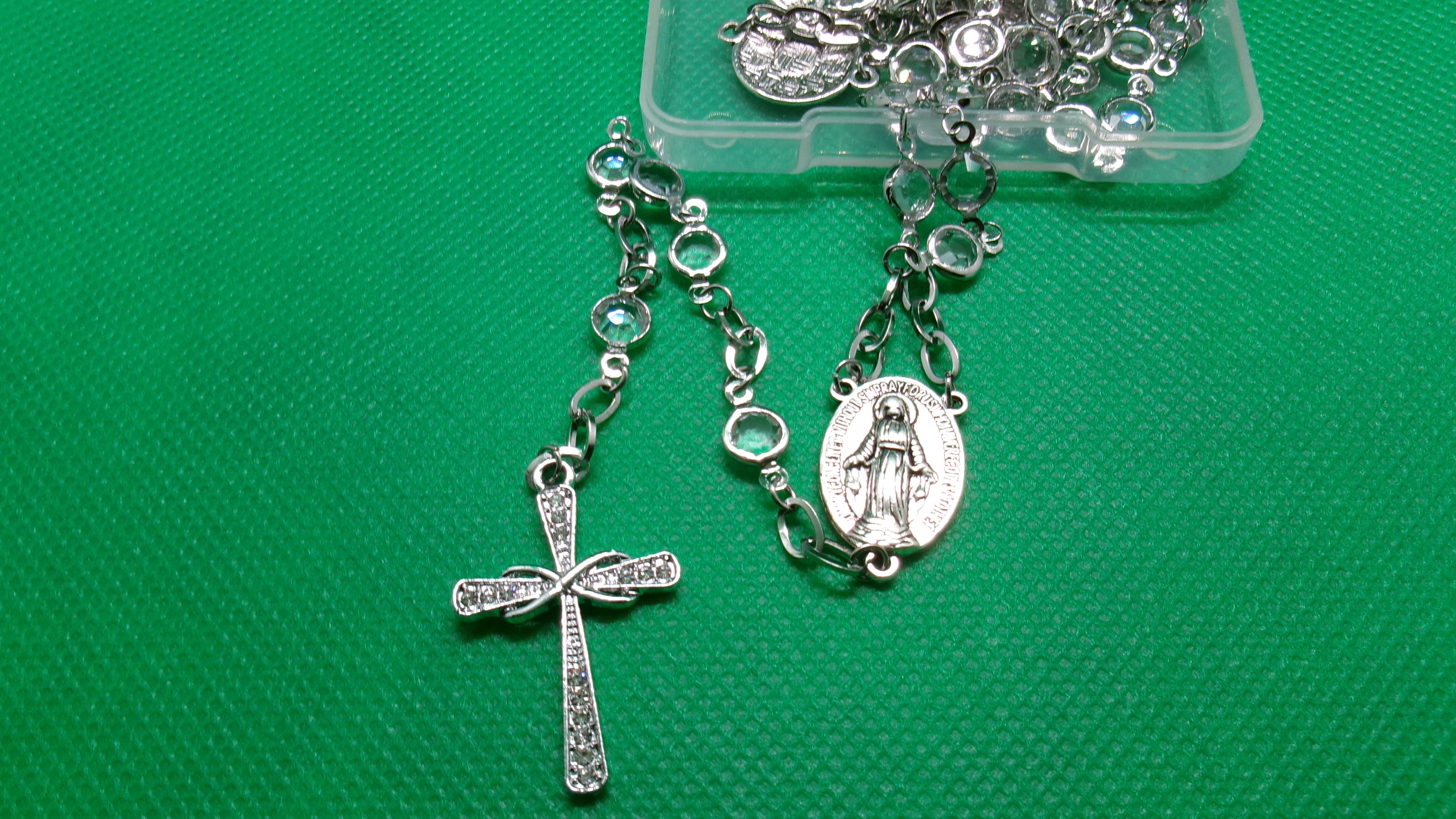 Handmade Rosary - silver, rhinestone and turquoise