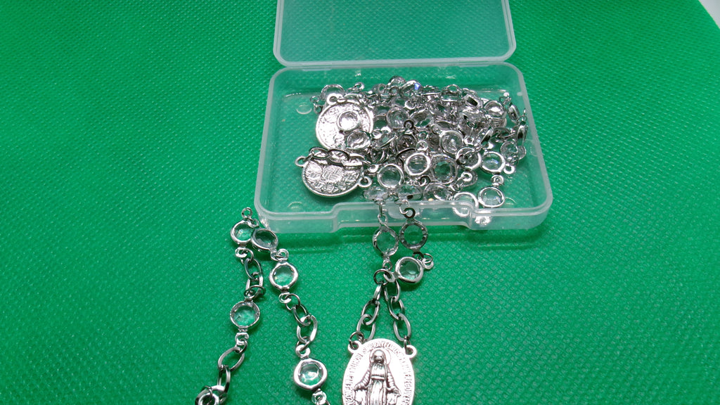Handmade Rosary - silver, rhinestone and turquoise