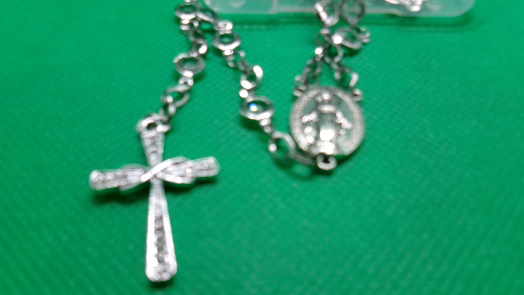 Handmade Rosary - silver, rhinestone and turquoise